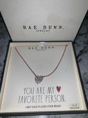 🆕- Rae Dunn Rose Gold Heart Pendant Necklace with Crystal